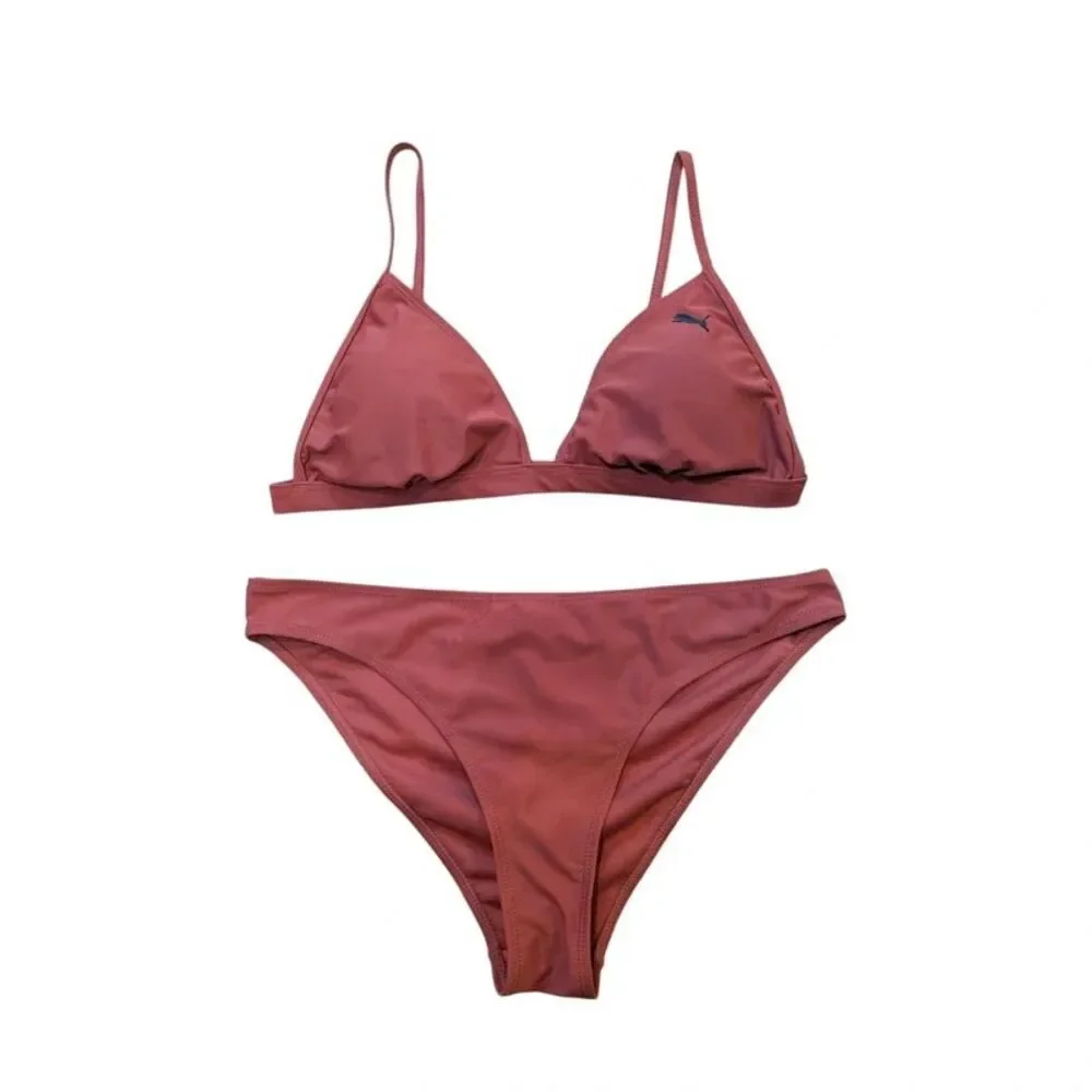 Puma Triangle Top Hi Cut Bikini in Terracotta Size M